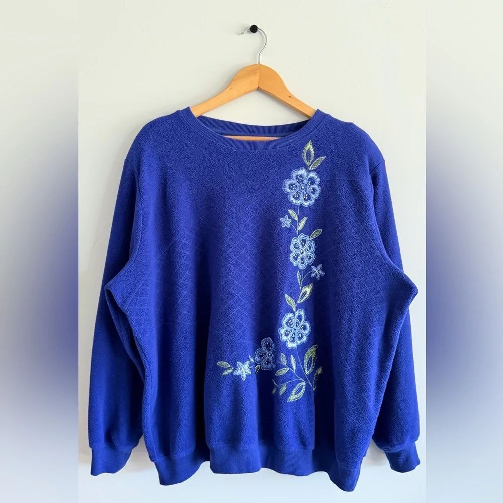 Alfred Dunner Blue Sweater with Floral Embroidery